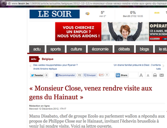 « Monsieur Close, venez rendre visite aux gens du Hainaut »