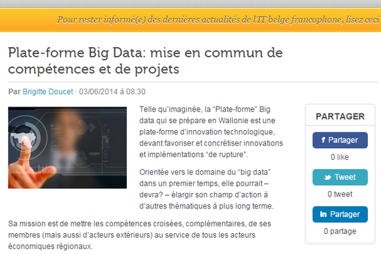 Plate-forme Big Data : mise en commun de compétences et de projets