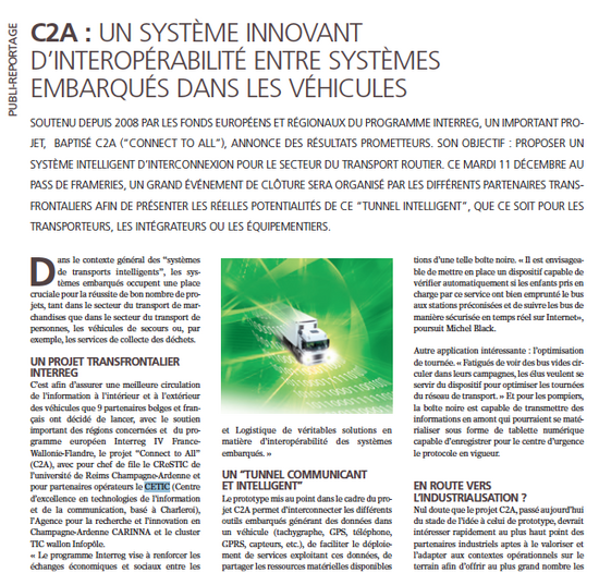 C2A : un système innovant d'interopérabilité entre systèmes embarqués dans les véhicules